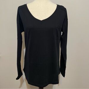 Threads 4 Thought Long Sleeve Pocket Tee V Neck T-Shirt Fitted Women’s L Black